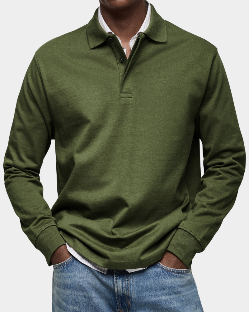 Clive | Classic Long Sleeve Polo Shirt - Army Green