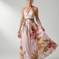 Marjorie | Halter Floral Maxi Dress - Pink