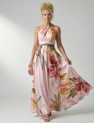 Marjorie | Halter Floral Maxi Dress - Pink