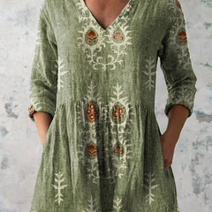 Gladys | Long V-Neck Blouse - Green