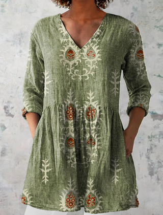 Gladys | Long V-Neck Blouse - Green
