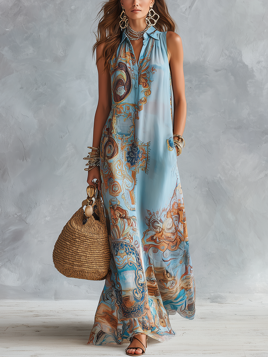 Rosemary | Baroque-Print Maxi Shirt Dress