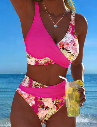 Cecily | Floral Contrast Bikini Set - Purple