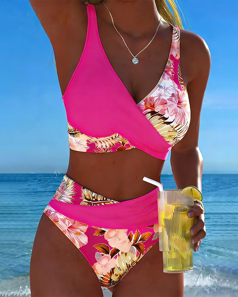 Cecily | Floral Contrast Bikini Set - Purple