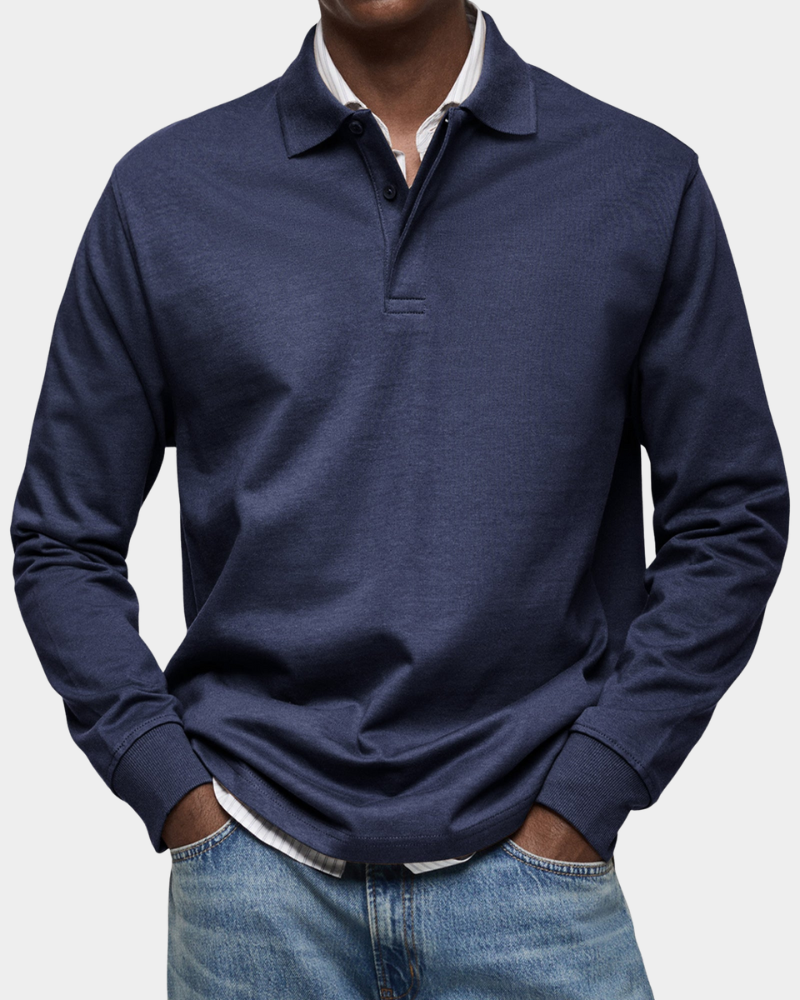 Clive | Classic Long Sleeve Polo Shirt - Navy Blue