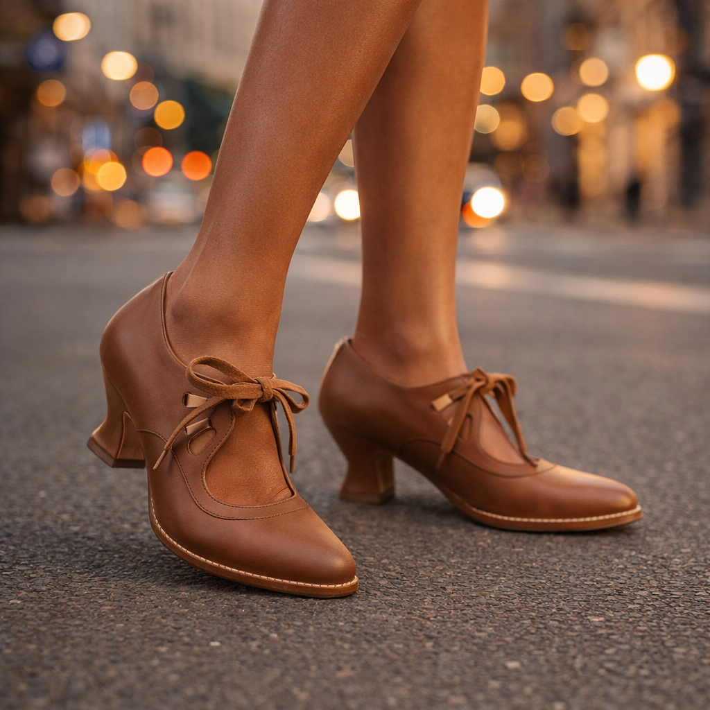 Camille Lace-Up Heels Brown