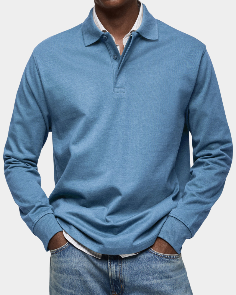 Clive | Classic Long Sleeve Polo Shirt - Light Blue