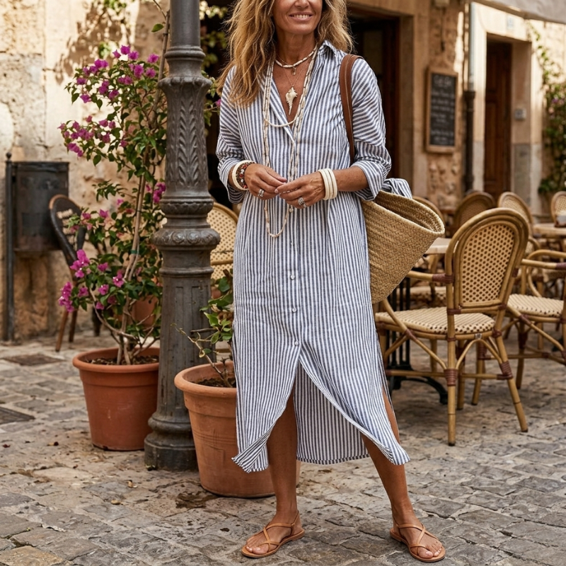 Alma | Elegant Striped Summer Shirt Dress