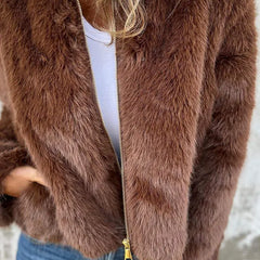 Faux Fur Cropped Jacket with High Collar – detail 1