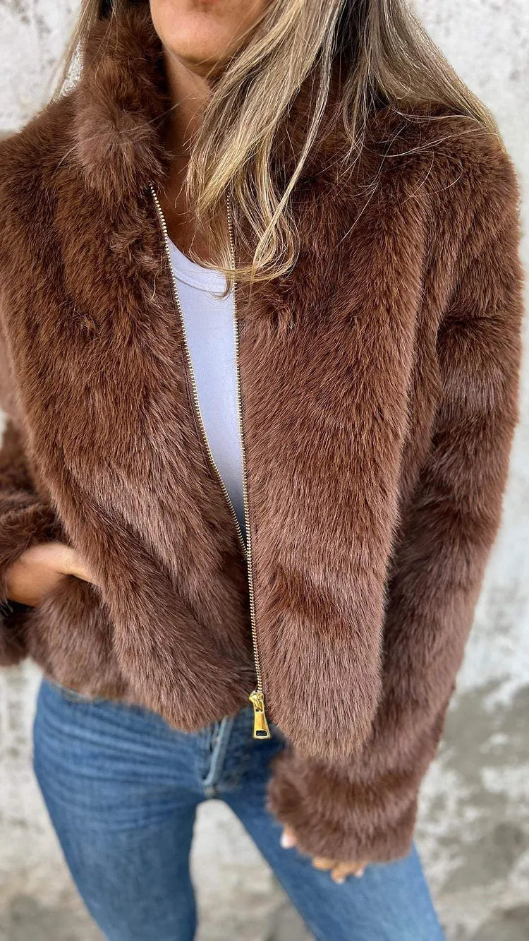 Faux Fur Cropped Jacket with High Collar – detail 1