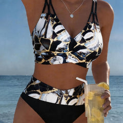 Norma | Marble Print Two-Piece Swimsuit - Black