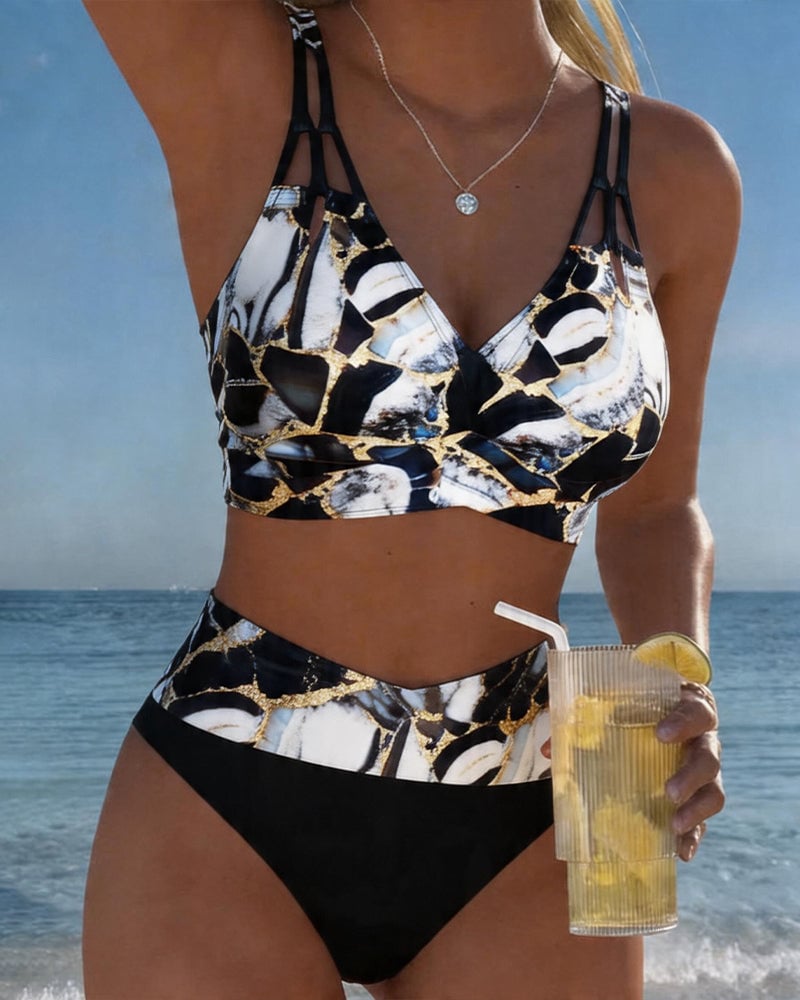 Norma | Marble Print Two-Piece Swimsuit - Black