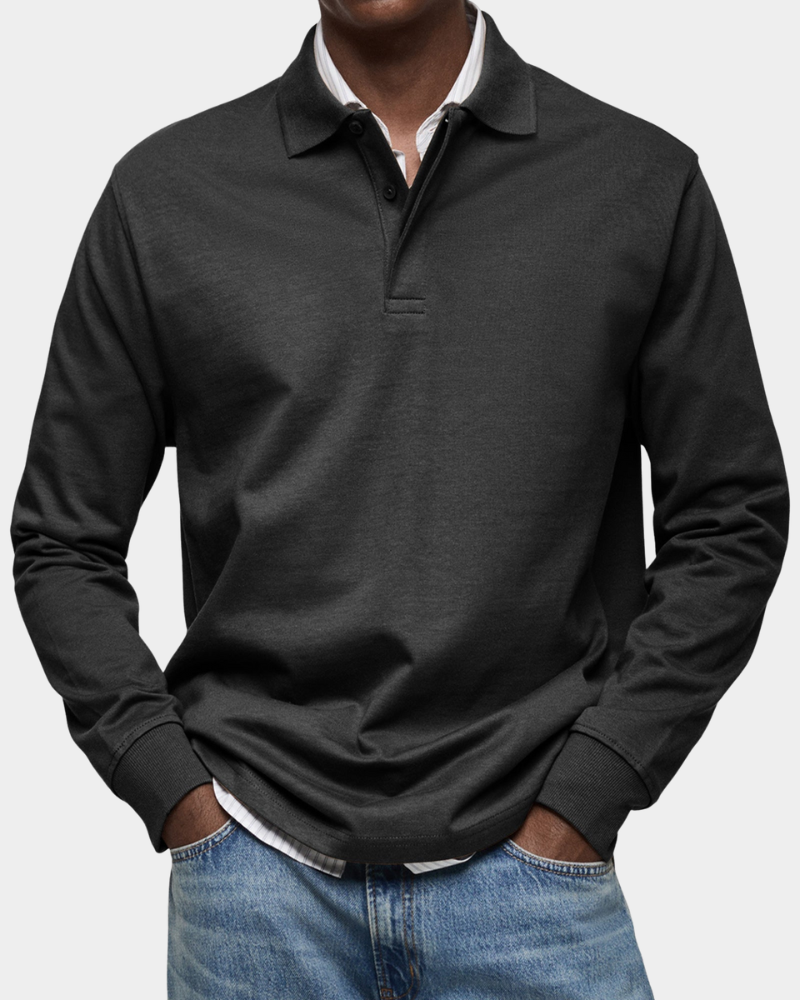 Clive | Classic Long Sleeve Polo Shirt - Black