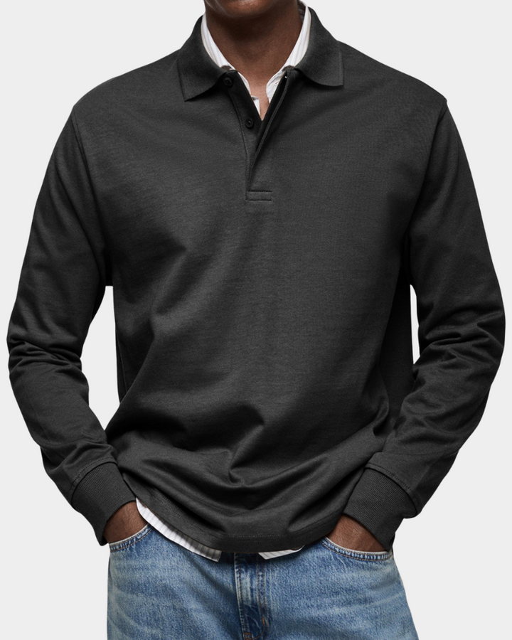 Clive | Classic Long Sleeve Polo Shirt - Black