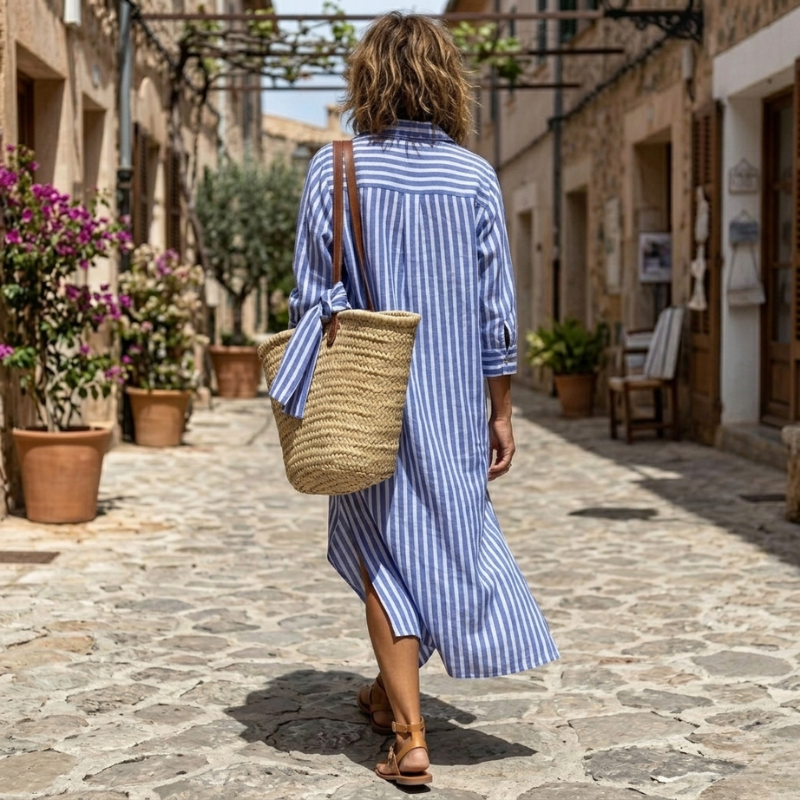 Alma | Elegant Striped Summer Shirt Dress