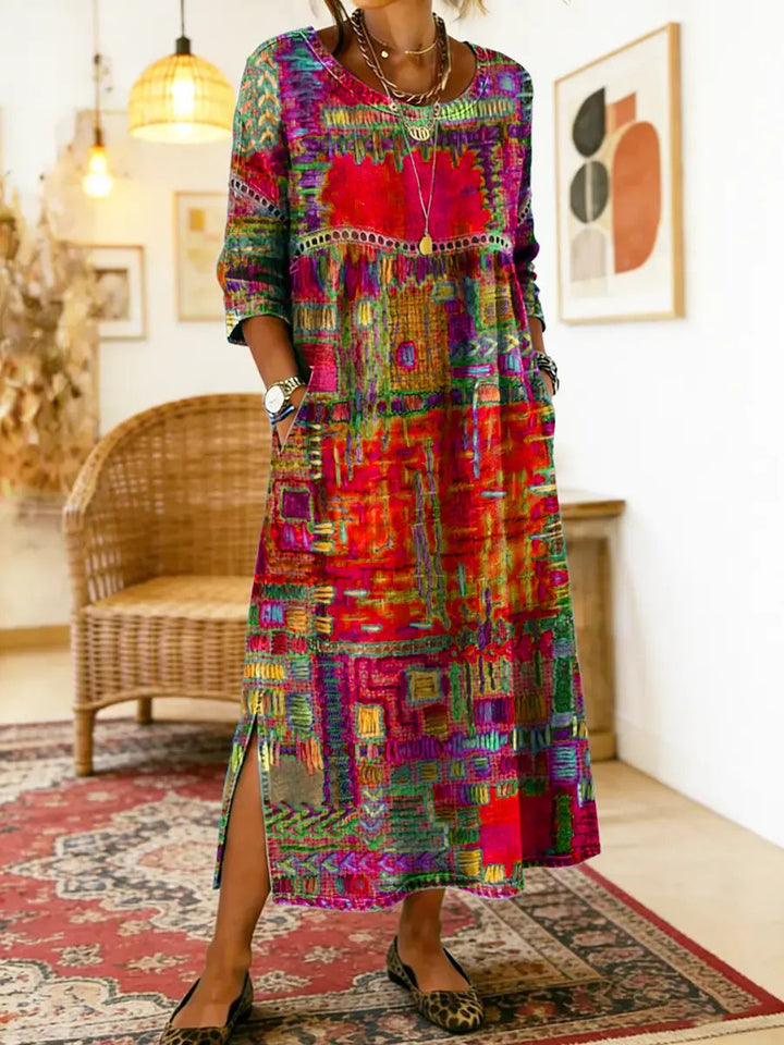 Edith | Ethnic Patchwork Dress - Green