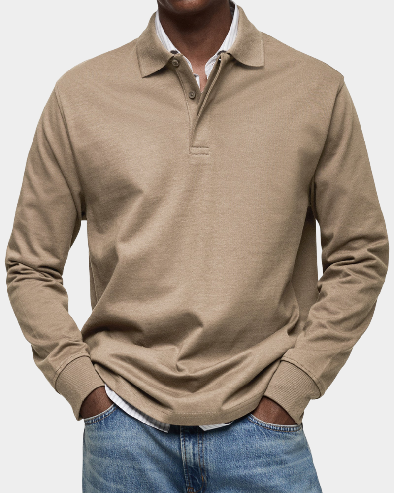Clive | Classic Long Sleeve Polo Shirt - Khaki