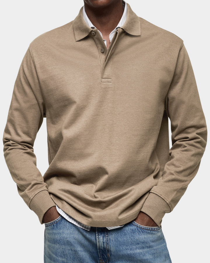 Clive | Classic Long Sleeve Polo Shirt - Khaki