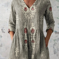Gladys | Long V-Neck Blouse - Grey