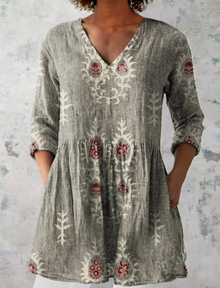 Gladys | Long V-Neck Blouse - Grey