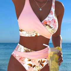 Cecily | Floral Contrast Bikini Set - Pink