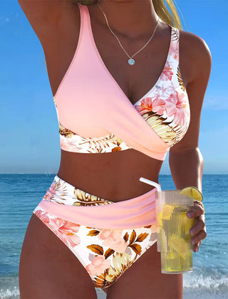 Cecily | Floral Contrast Bikini Set - Pink