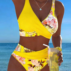 Cecily | Floral Contrast Bikini Set - Yellow