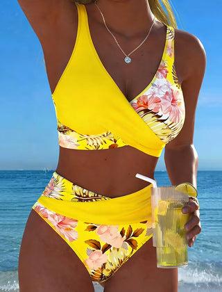 Cecily | Floral Contrast Bikini Set - Yellow
