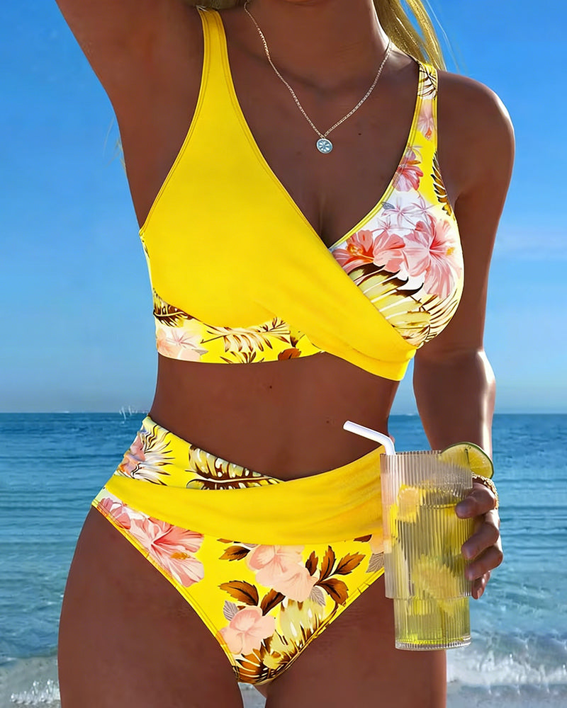 Cecily | Floral Contrast Bikini Set - Yellow
