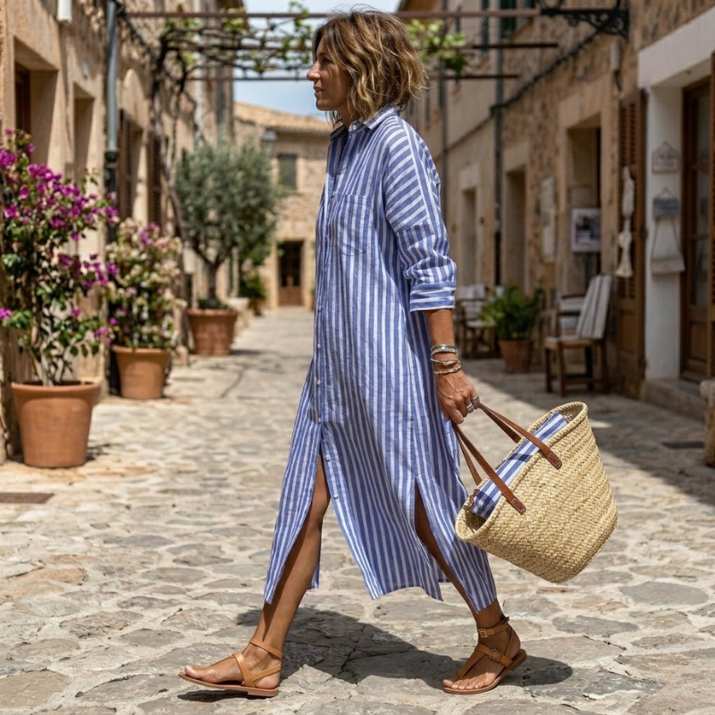 Alma | Elegant Striped Summer Shirt Dress