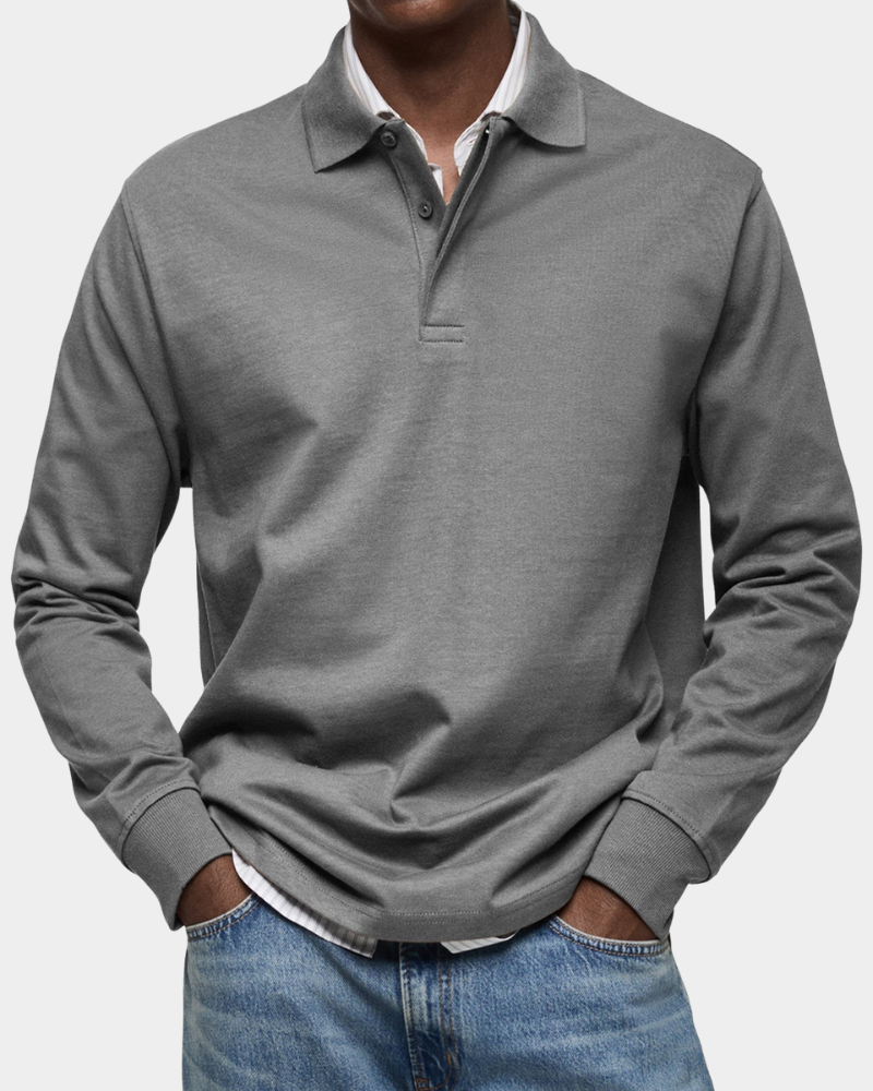 Clive | Classic Long Sleeve Polo Shirt - Grey