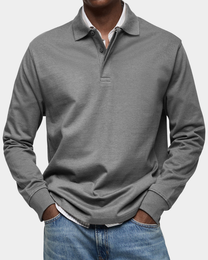 Clive | Classic Long Sleeve Polo Shirt - Grey