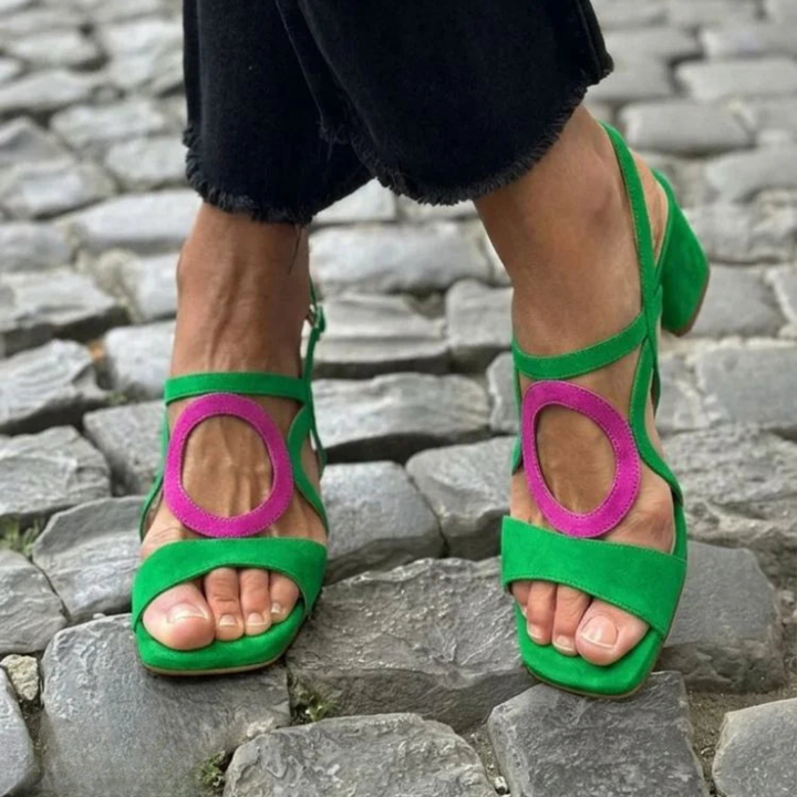 Millicent Cut-Out Block Heel Sandals Green