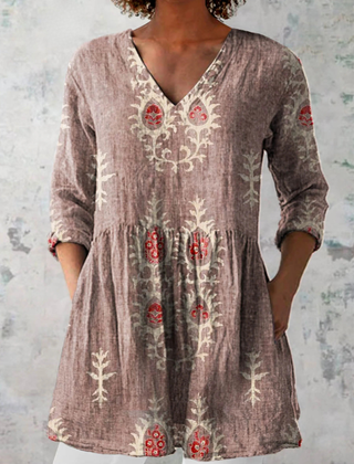 Gladys | Long V-Neck Blouse - Pink