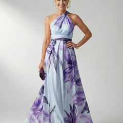 Marjorie | Halter Floral Maxi Dress - Purple
