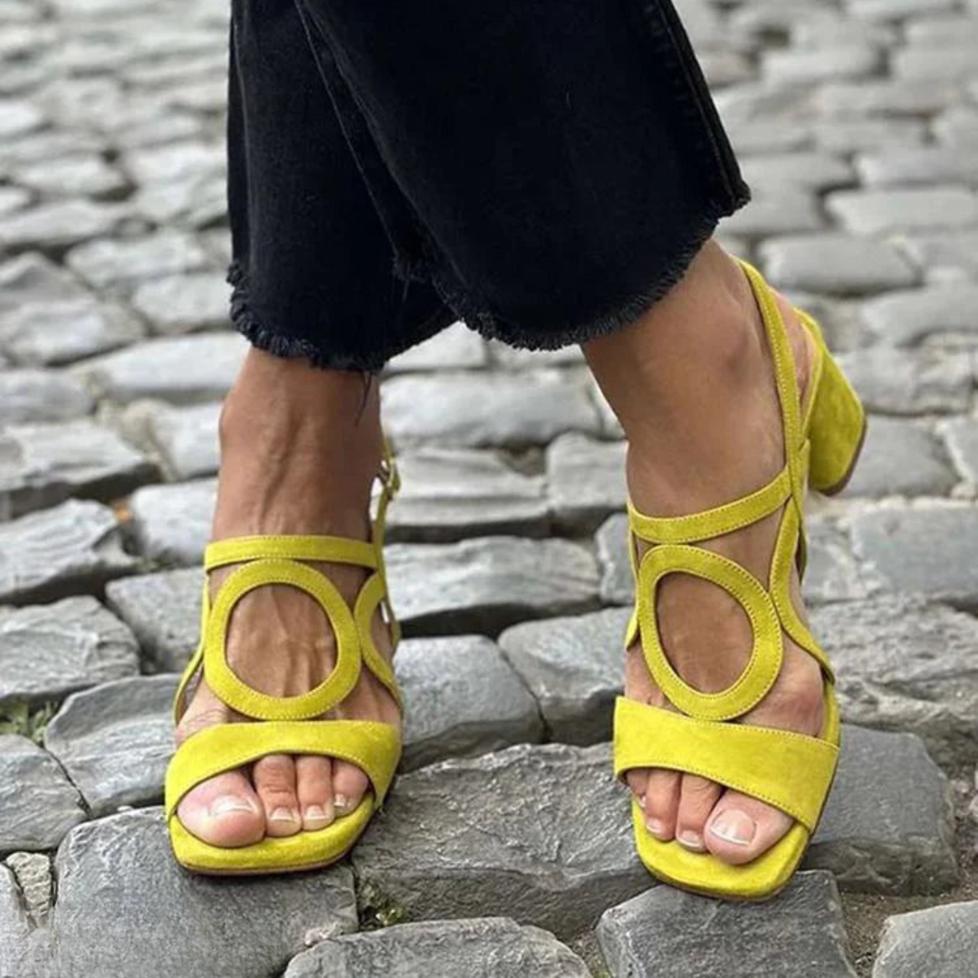 Millicent Cut-Out Block Heel Sandals Yellow