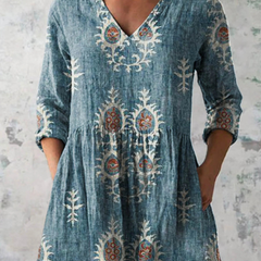 Gladys | Long V-Neck Blouse - Blue