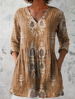 Gladys | Long V-Neck Blouse - Yellow