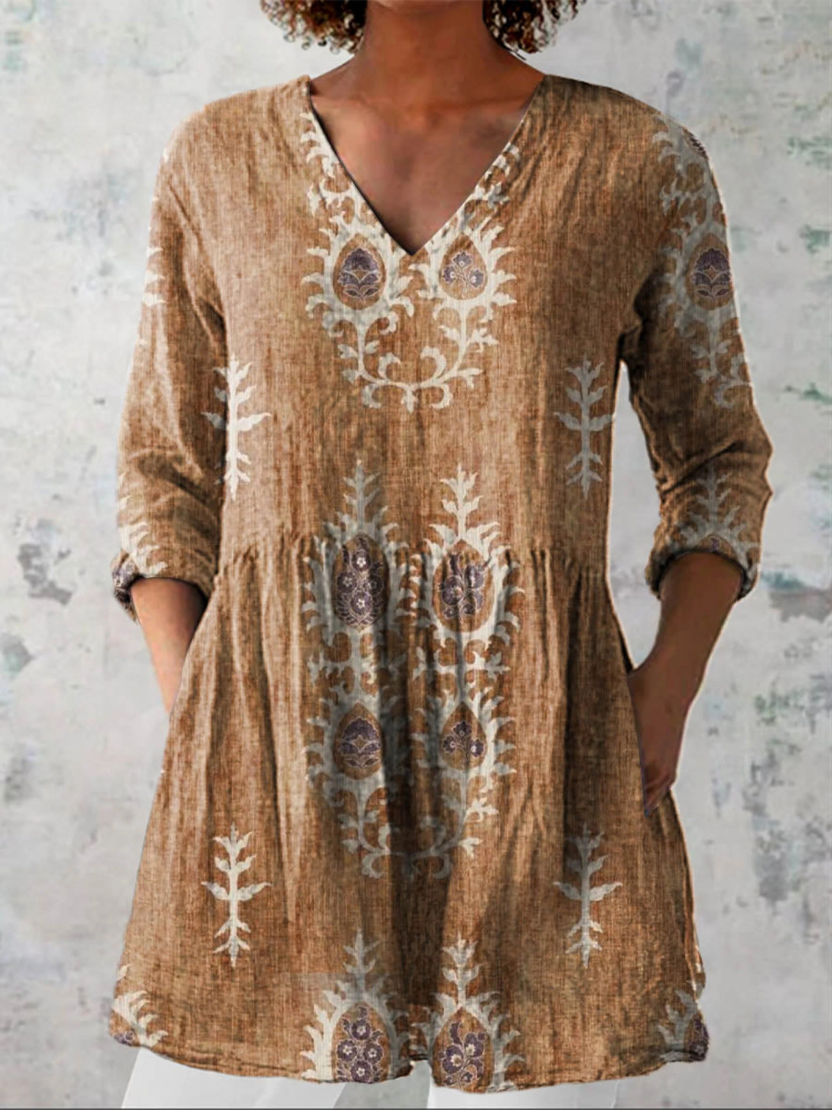 Gladys | Long V-Neck Blouse - Yellow