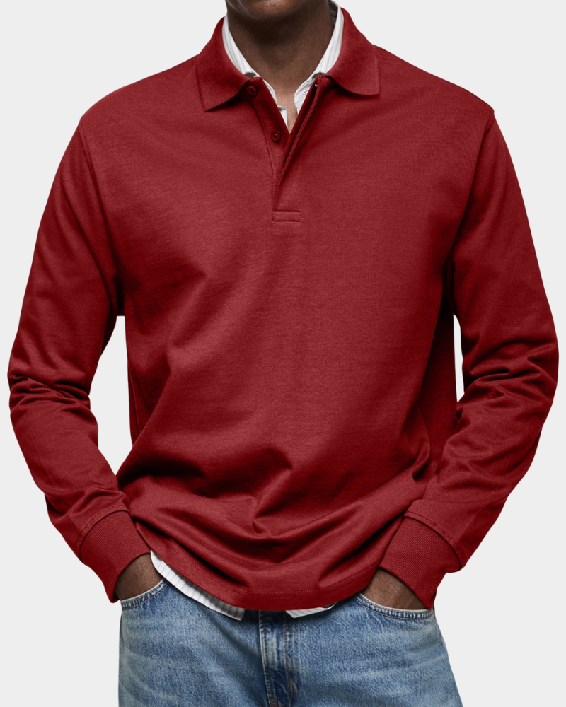 Clive | Classic Long Sleeve Polo Shirt - Red