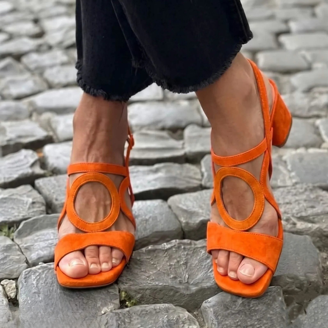 Millicent Cut-Out Block Heel Sandals Orange