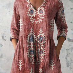 Gladys | Long V-Neck Blouse - Red