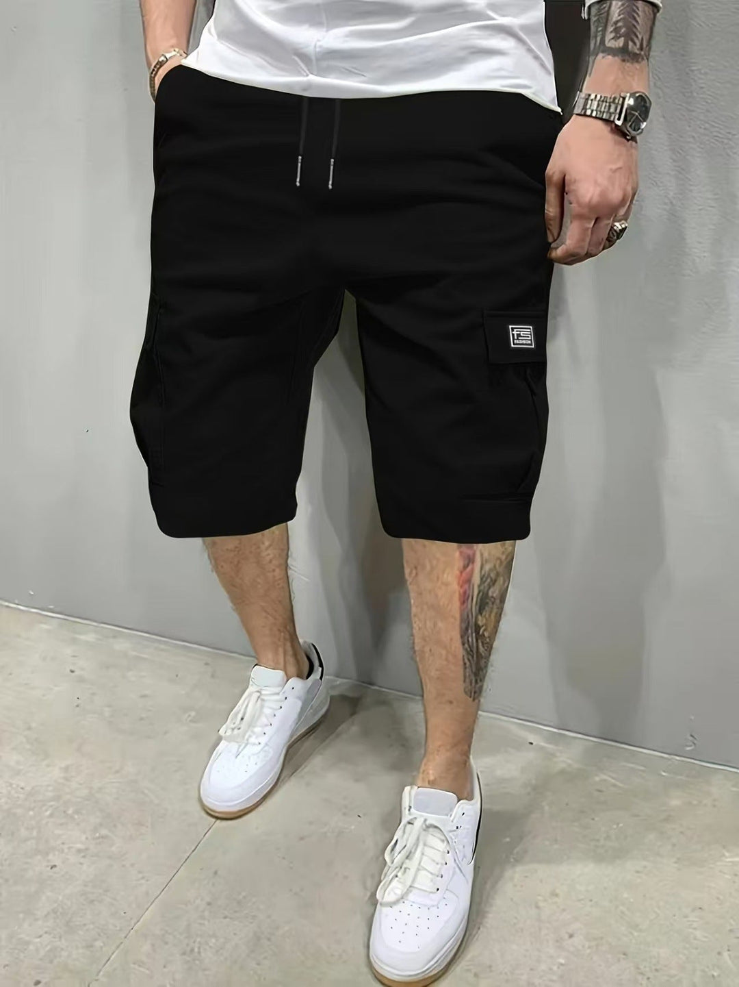 Brian | Elasticated Cargo Shorts - Black