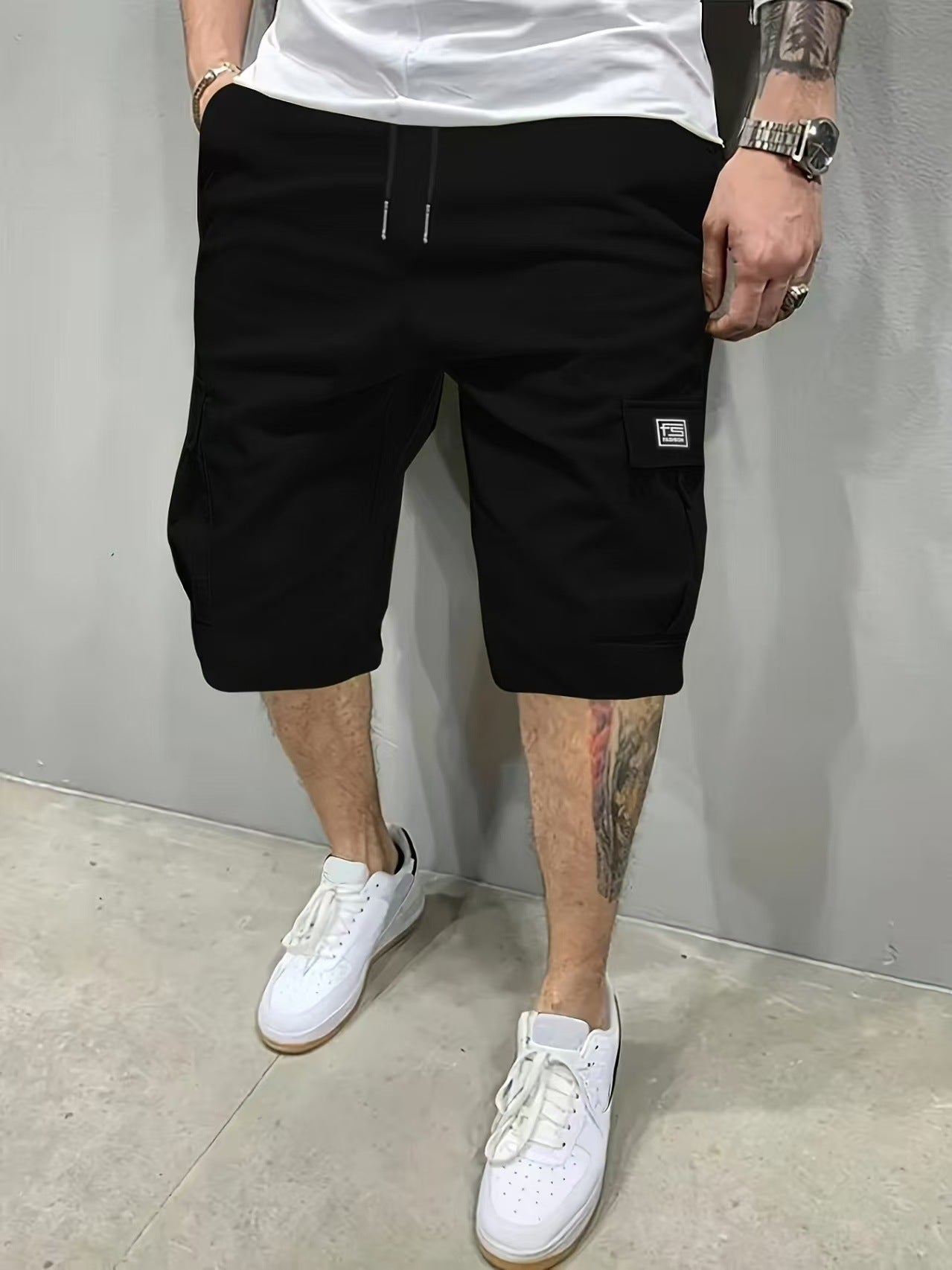 Brian | Elasticated Cargo Shorts - Black