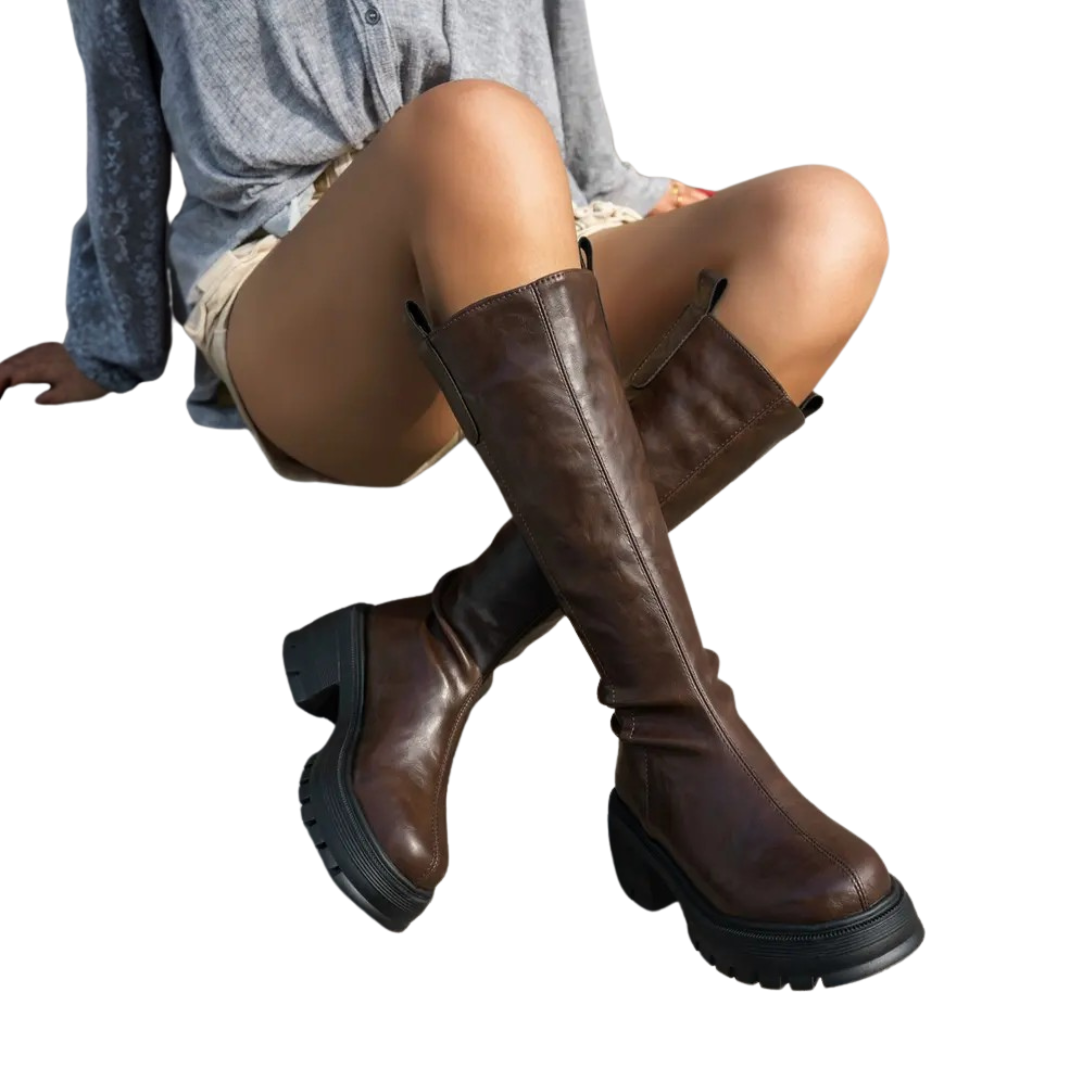 Constance | Fleece-Lined Tall Shaft Bootie - Brown