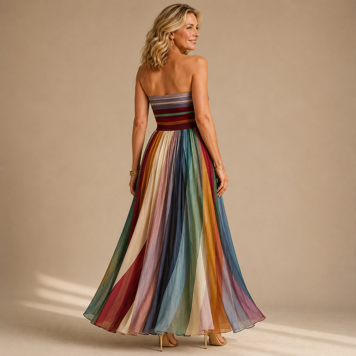 Clarice Strapless Colourful Pleated Summer Maxi Dress