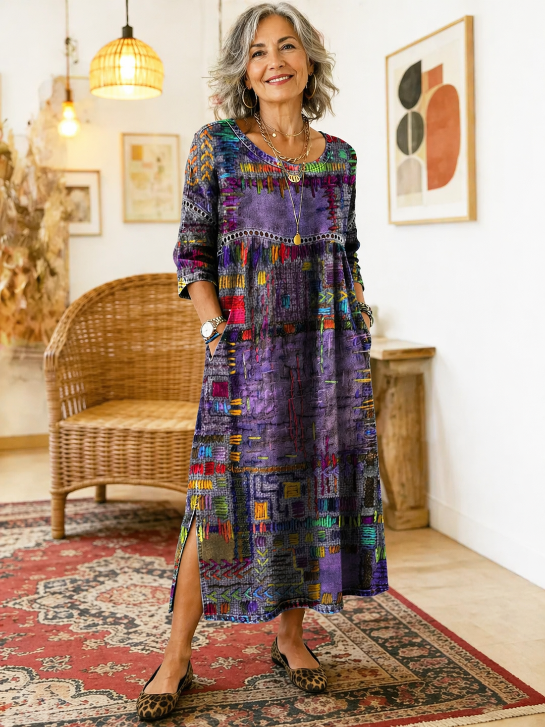 Edith | Ethnic Patchwork Dress - Pink