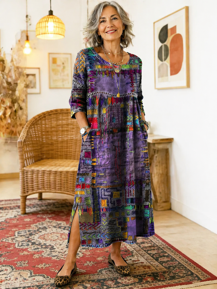 Edith | Ethnic Patchwork Dress - Pink