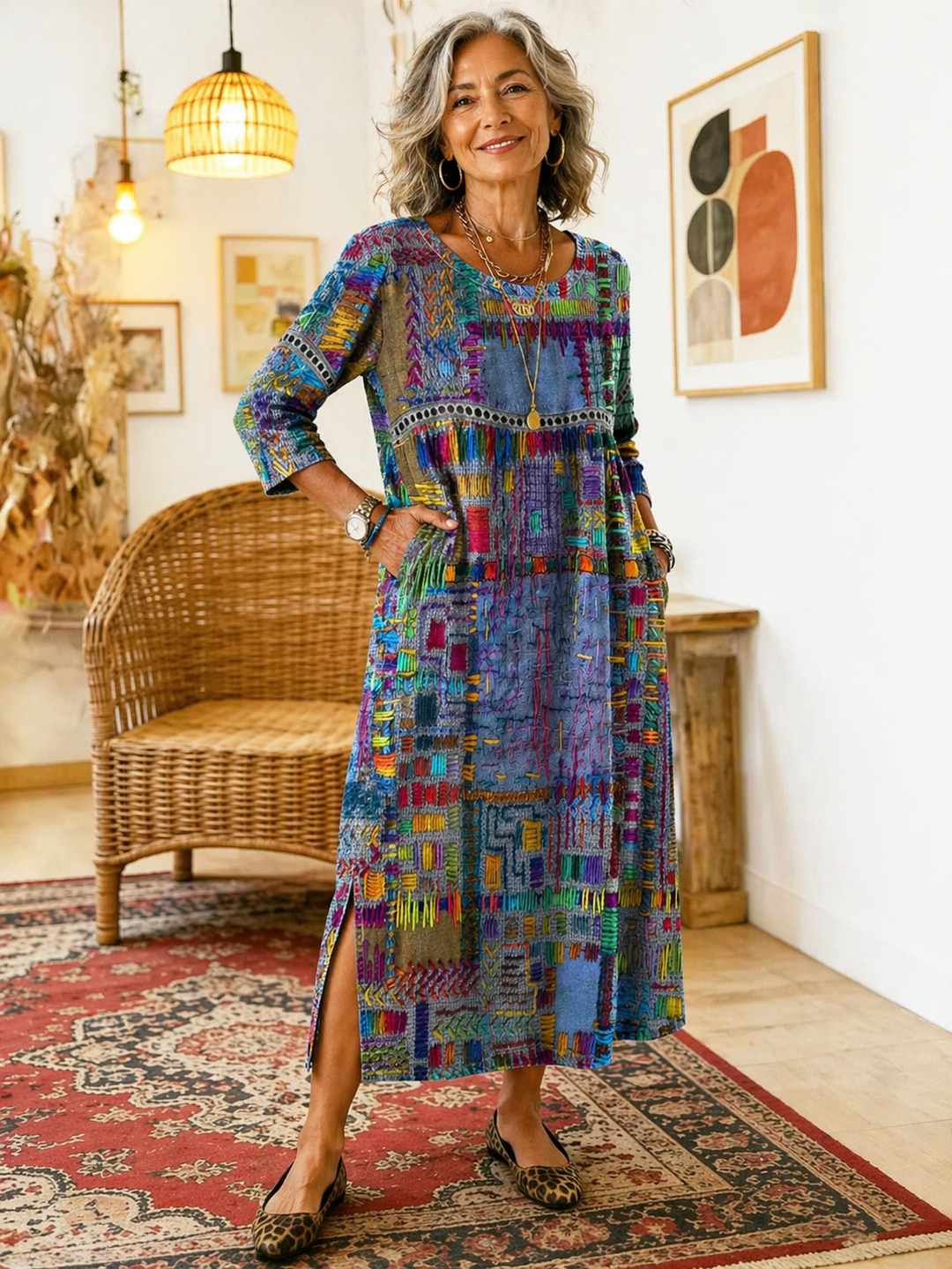 Edith | Ethnic Patchwork Dress - Red