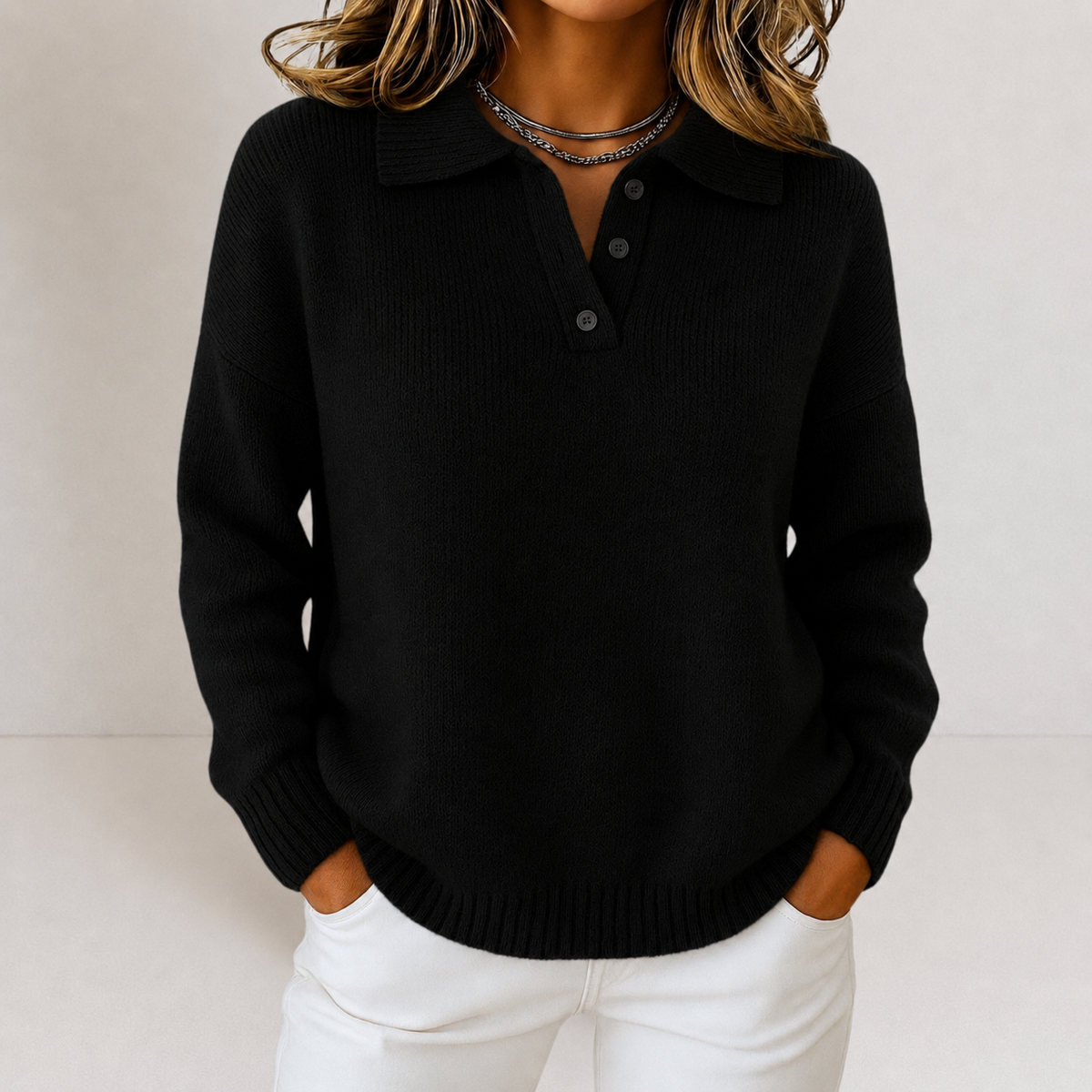 The Polo Collar Button Knit